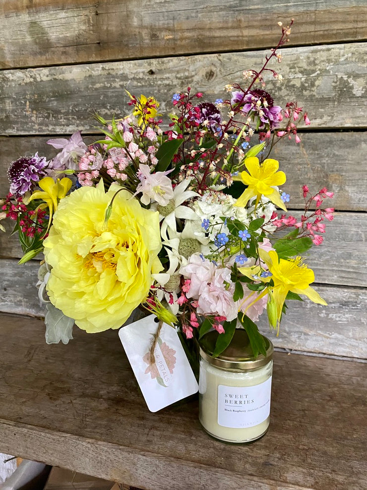 local flower Posy Jar with scented 100% soy wax candle Combo